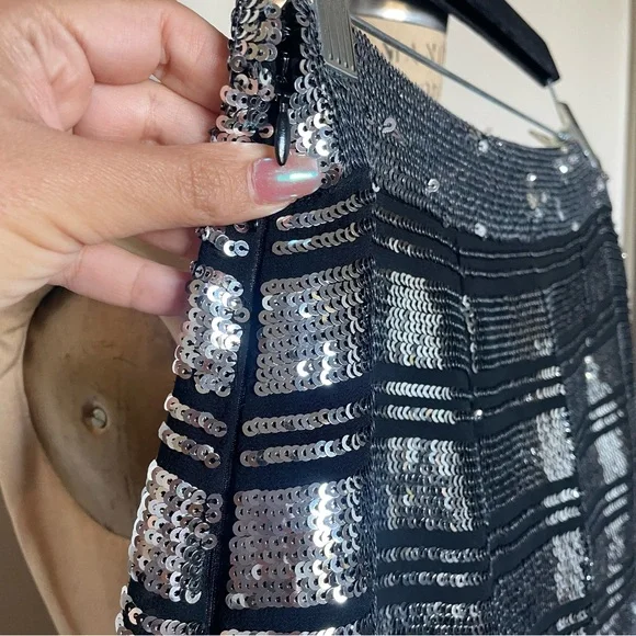 Silver Sequin Silk Derek Lam Mini Skirt